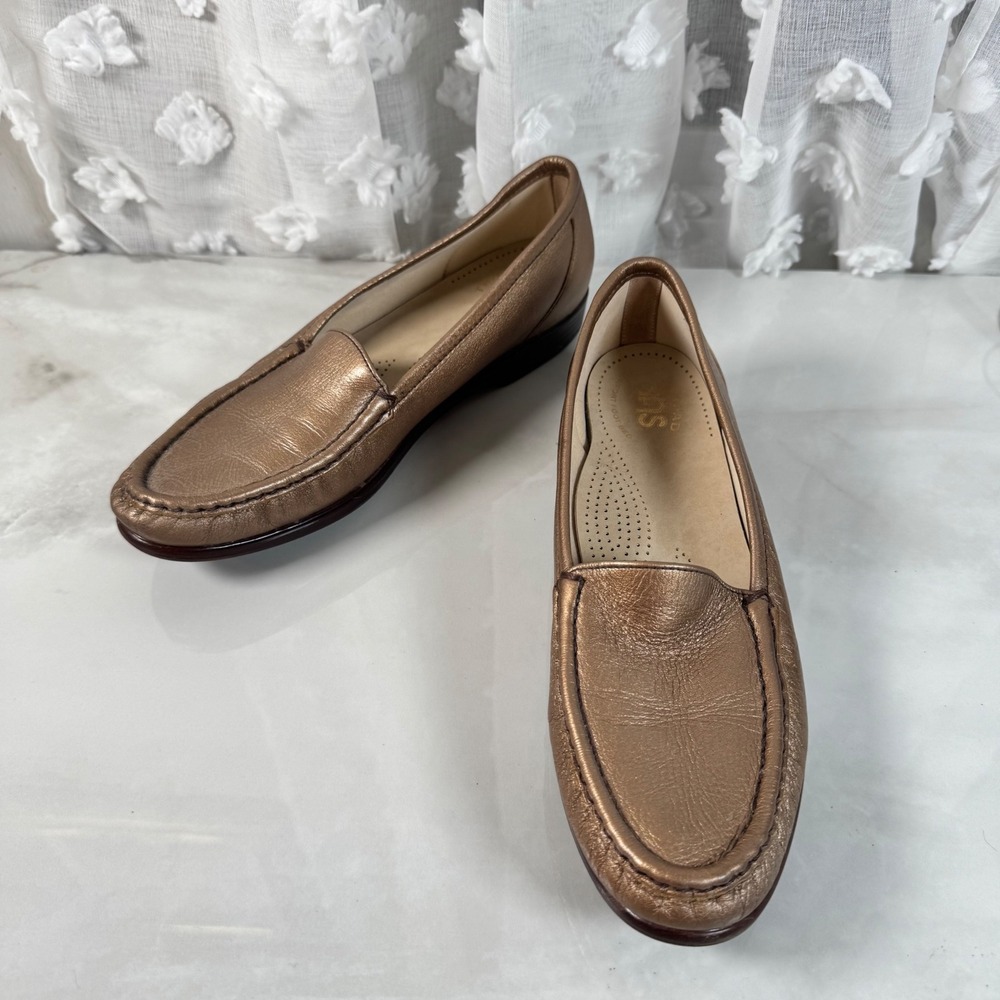 SAS Copper Leather Slip On Loafers Comfort Shoes Moc‎ Toe Tripad Neutral 9 S